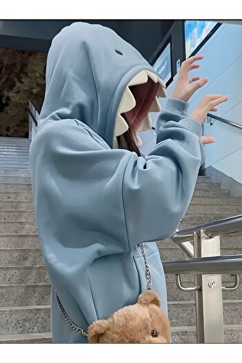 Vordevia Shark Shark Hat 3 Thread Cotton Printed Sweatshirt