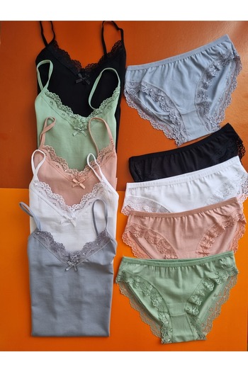 Demirsa Boutique Lace Rope Strap 5-Piece Powder, Green, Blue, Black and White Color Women's Athlete Panties Set