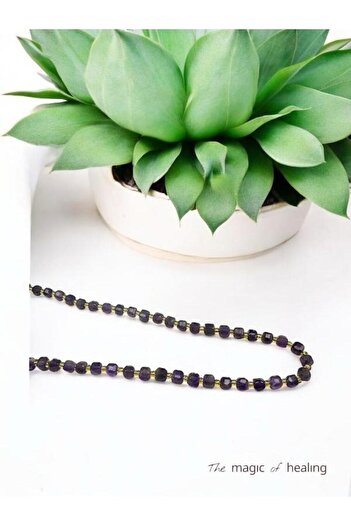 The Magıc of Healıng Amethyst Natural Stone Cube Hexagon Cut Design Necklace (45cm)