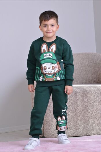 Yağmur Giyim Pjk3İ Labubu Patterned 3-Thread Ribbed 100% Cotton Boys' Tracksuit Set 3-10 Years Old 8262