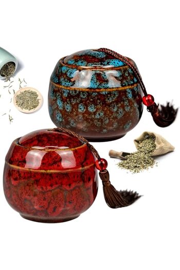 Generic KASTWAVE 2 Pieces Ceramic Tea Jar Vintage Chinese Style Storage Jars, Tea Tins Canister with Tassel,