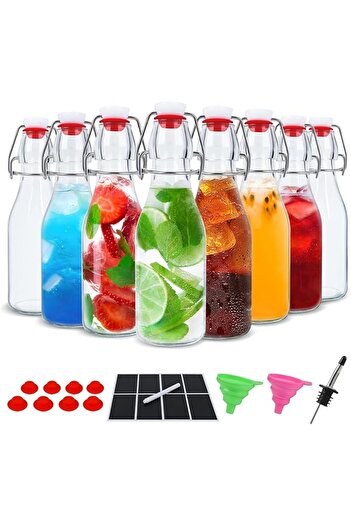 Generic SKYLINK 8 Pack 8oz Glass Swing Top Bottles with Airtight Lids – Reusable Glass Bottles for Juice,