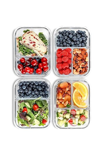 Generic Fit Strong & Healthy Glass Meal Prep Containers 2 and 3 Compartments (4 Pack, 35 oz/1050ml) - Glass