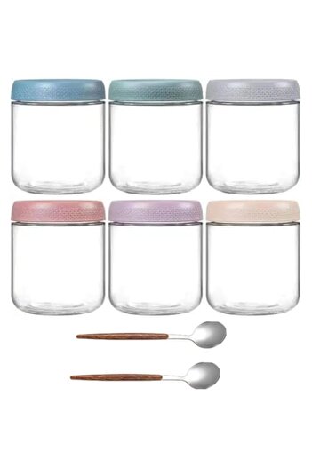 Generic Strayelf 6 Pack Overnight Oats Jars,Storage Glass Jars, Wide Mouth Mason Jars, for Yogurt, Snacks, A