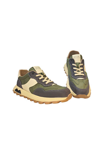 Guja Men's Ultra Comfort Lace-Up Leather and Fabric Combination Four Season Casual Shoes