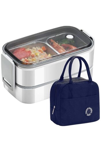 Generic Gardezi Kitchen leakproof lunch box with lunch bag-Blue Bento Box 2 tier stainless steel Tiffin Food