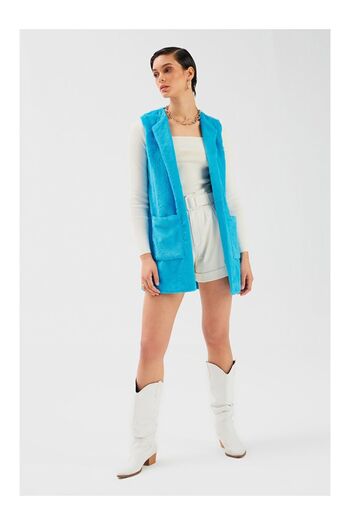 LC Waikiki Plush Vest with Pocket Detail Blue