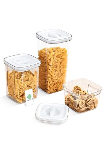 Generic ZAYNEST Food Storage Container (Set of 3) - Airtight Cereal & Dry Food Canisters w/Rotating Lids, St
