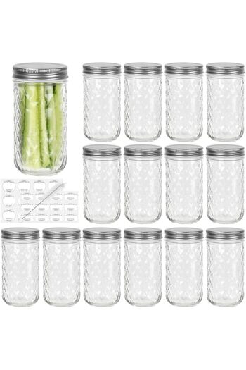 Generic 6-Pack 12oz Wide Mouth Mason Jars with Silver Metal Lids – Versatile Glass Jars for Canning, Honey