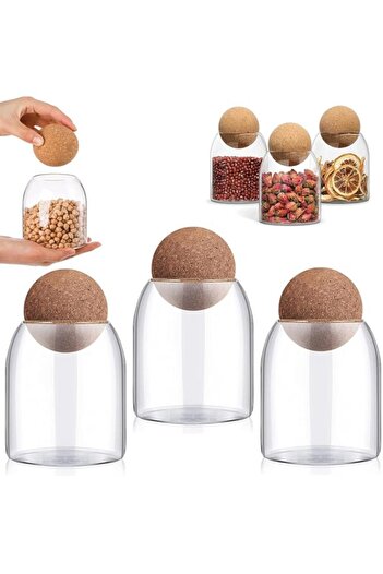 Generic 3 Pack Glass Food Storage Canister with Airtight Cork Lid (17 Oz/500ML), Clear Food Storage Jar Cont