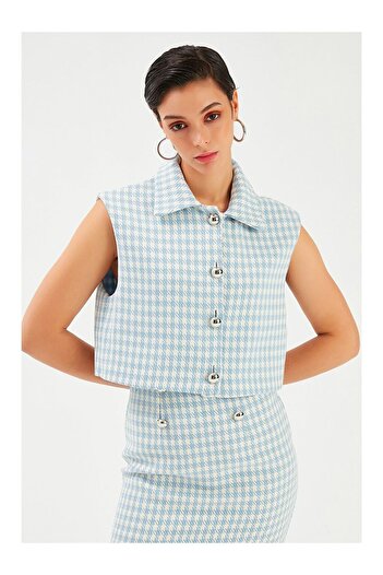 LC Waikiki Houndstooth Patterned Vest - Blue