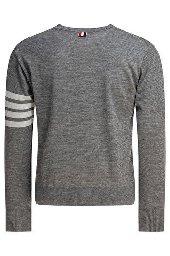 THOM BROWNE CLASSIC CREWNECK PULLOVER W/ 4 BAR SLEEVE IN FINE MERINO WOOL