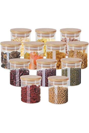 genric VOIDROP-Set of 12 Borosilicate Round Glass Food Storage Containers, Spice Jar, Glass Jar with Airtig