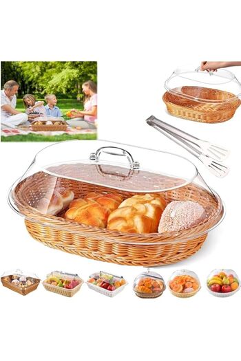 genric TAME Woven Bread Basket Wicker Bread Basket for Serving, Imitation Rattan Bread Basket with Acrylic
