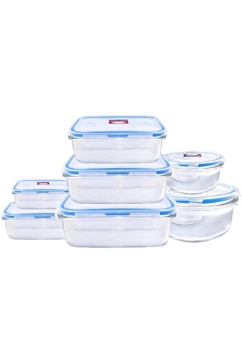 genric FEELINGS 7-Pieces Glass Storage 350+850 Rectangular, 420+600 Round, 350+600+700ML Square Airtight Re