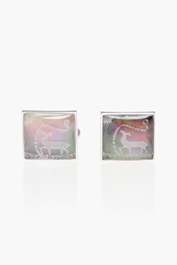 Corneliani Brass Cufflinks With Mother Of Pearl Detail