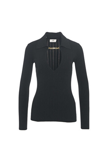 Elisabetta Franchi Knit Pullover with Chain Detail
