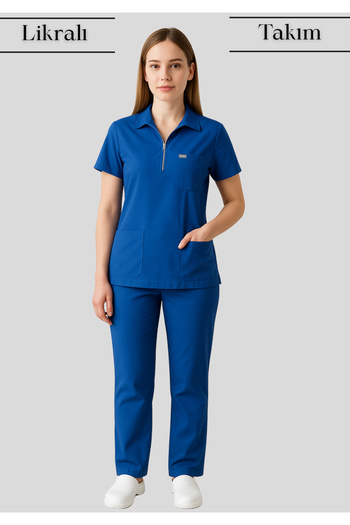Simirna Üniforma Uniformă pentru medic chirurg, asistent medical, cu guler polo, cu fermoar, din material premium, din lycra