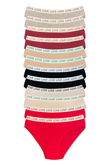 HarmonyAura 12 Pieces Cotton Flexible Women's Slip Bikini Panties Wide Elastic Printed