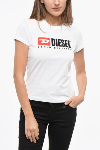 Diesel Tricou cu guler rotund T-Sli-Div în culoare solidă și logo în relief