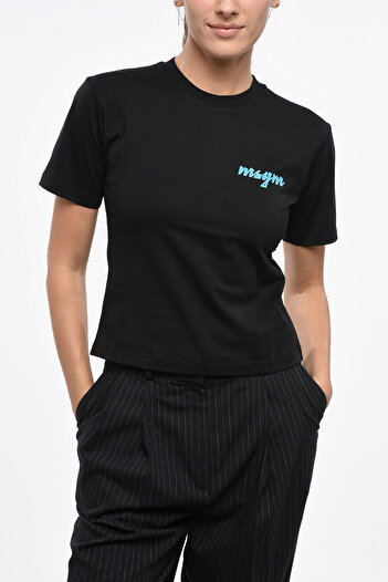 MSGM Cotton Crew-Neck T-Shirt With Side Print Logo