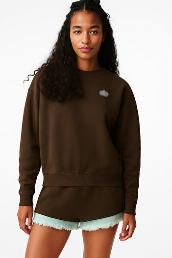 HepsitrentStore Brown Oversize Crew Neck Long Sleeve Sweatshirt