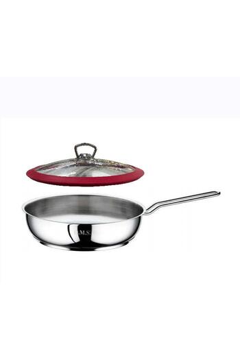 OMS Steel Pan 24X6 cm with Glass Lid - Red