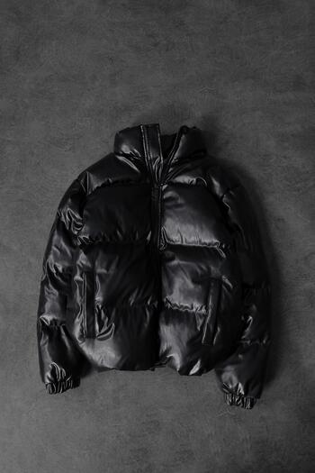 Slatra Men's Black Extra Filled Oversize Leather Coat