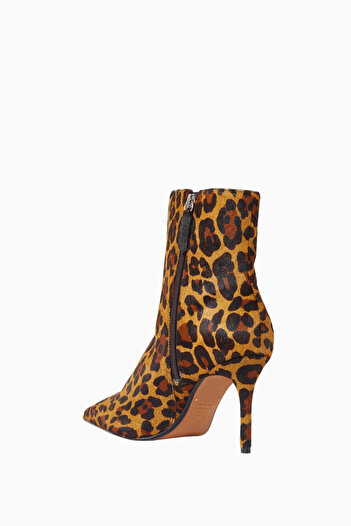 Schutz City Natural 85 Leopar Baskılı, Dana Kuzu Derisi Sivri Burun Lüks Topuklu Bot
