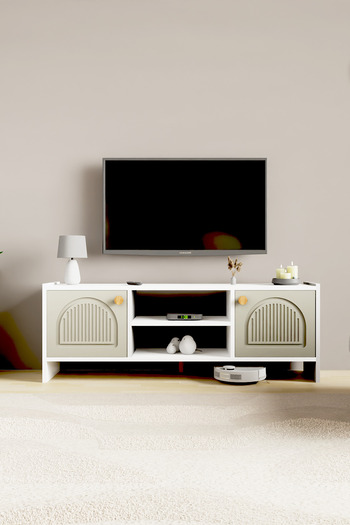 interGO Molde Bohem Tv Sehpası MDF Membran Kapaklı Raflı Tv Ünitesi Televizyon Sehpası