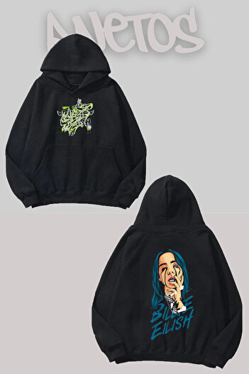 Anetos Billie Eilish 4 Design Black Front and Back Printed Sweatshirt
