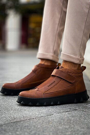 Zapatos CH103 Pyramid Long Erkek Spor Günlük Bağcıksız Cırtlı Cilt Bot CST - Taba