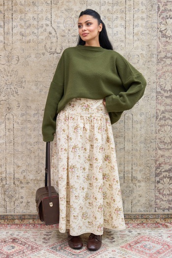 KÜÇÜĞÜM BUTİK Vintage Cream Floral Lace Balloon Seersucker Skirt