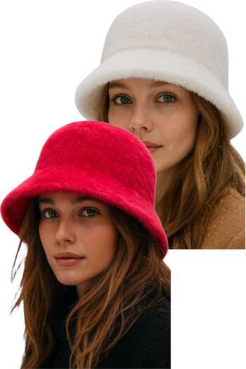 Trenderrs Women's Soft Plush Adjustable Drawstring Bucket Hat Set of 2