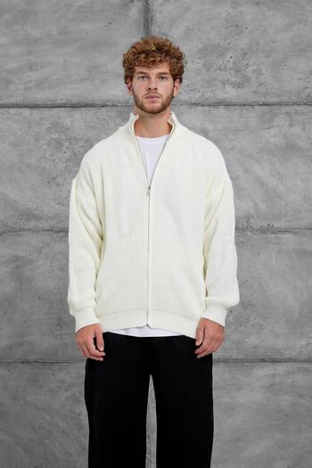 NOMARC Ecru White Mrk Zippered Oversize Knitwear