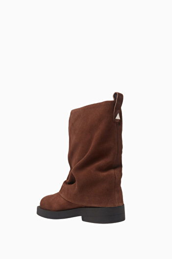 Schutz Keira Cloak Koyu Kahverengi Suede, Gaiter Detaylı Modern Ankle Bot
