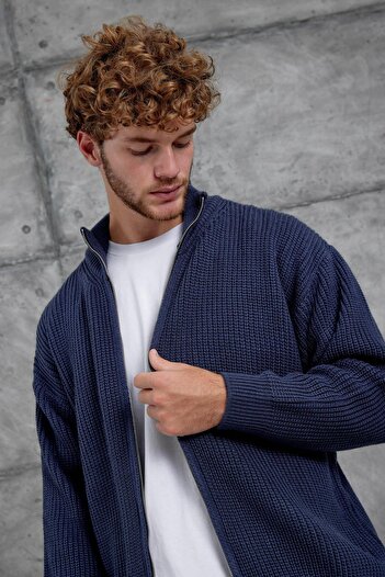 NOMARC Navy Blue Mrk Zippered Oversize Knitwear