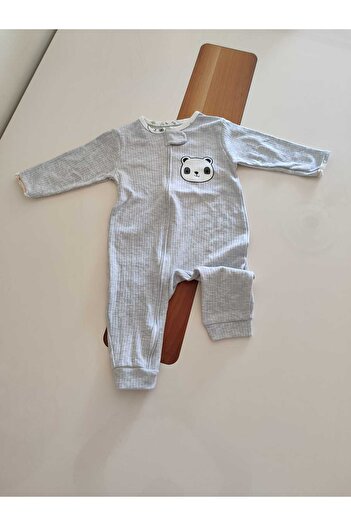 Asel Panda Patterned Long Sleeve Baby Boy Jumpsuit with Front Zipper