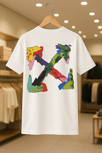 LUCKYPORT Off-White Paint Printed Oversize Unisex 100% Cotton Breathable Thick Fabric T-Shirt
