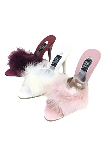 GC Terlikler Gc Platform Women's Slippers with Feather Accessories Gc225