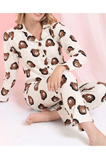 Hepyek Heart Patterned Suede Fabric Pajama Set
