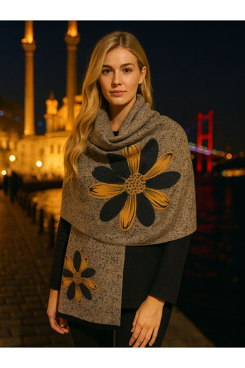 fiore fashion Floral Shawl Sky Multi-Colored Double-Sided