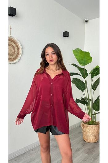 modadagiyim Women's Long Chiffon Shirt with Pockets Very Stylish