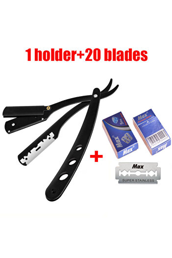 Choice4 1 black and 20 pcs （ 1 Holder+10/20 Blades ）Straight shaver arm, men's folding manual shaver, men's