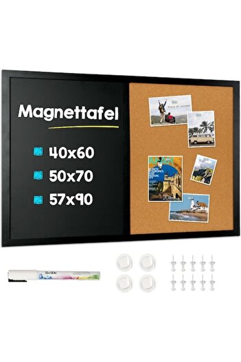 DESKARTES 3in1 Navaris Board, 10 Black Pins, 4 Magnets, 60x40 cm