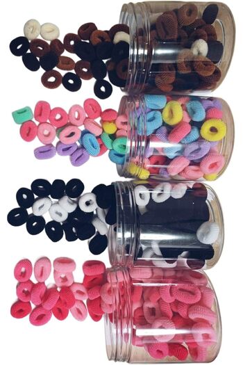 Generic SUFY Mini Hair Ties Set, 100+ Pieces, Multi-Color Pack with Storage Jars, Brown Black White Pink
