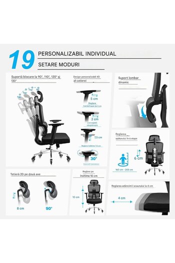 melok Ergonomic Office Chair, Adjustable Height, Tilt Mechanism, Lumbar Support Adjustability, Maximum Loa