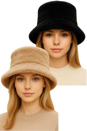 Mood Agenda Women's Adjustable Plush Bucket Hat Set of 2