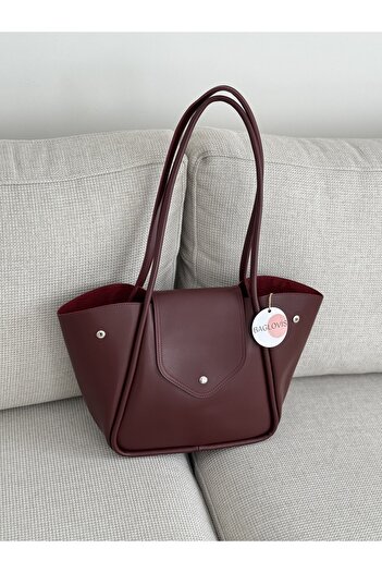 BAGLOVİS Large Burgundy Women's Shoulder Bag with Long Strap Detail En40 Boy28