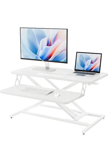 DESKARTES Adjustable Sit-Stand Desk 45x80 cm, Height Adjustable 12-51 cm, Smartphone Holder, X-Shape Frame, Wh